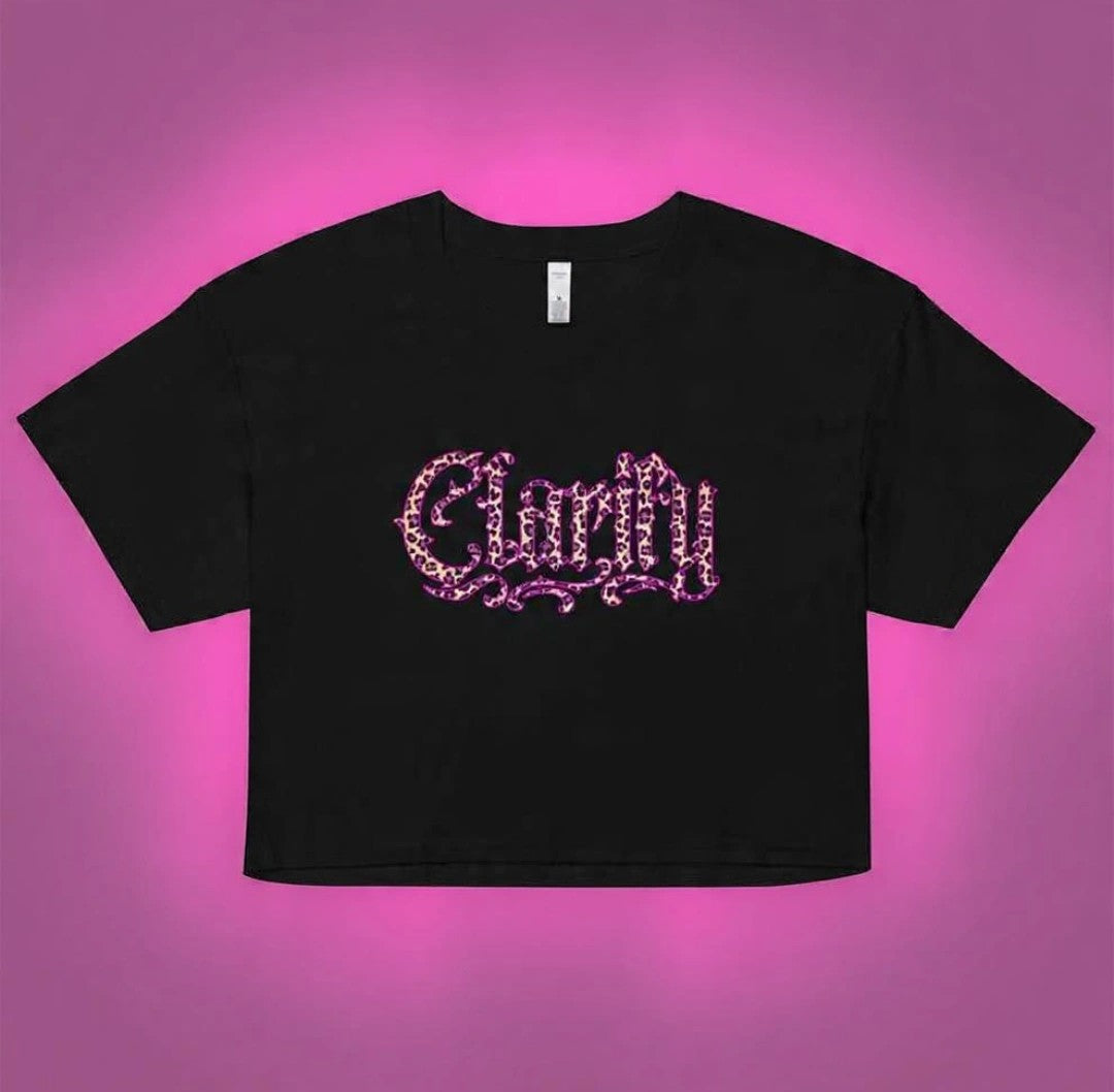 Women’s Crop Top with Cheetah Print Clarify Logo