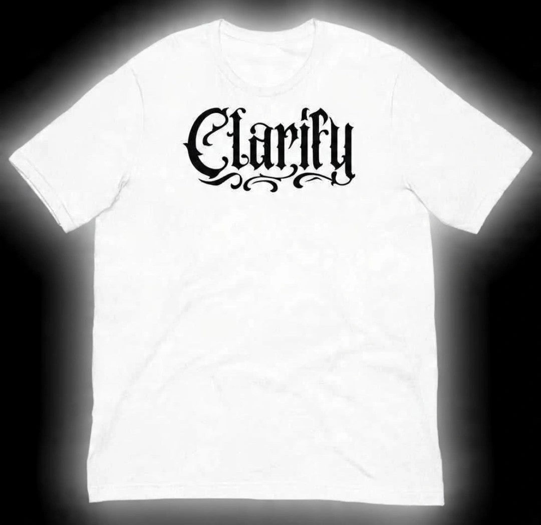 White T-Shirt with Black Clarify Logo
