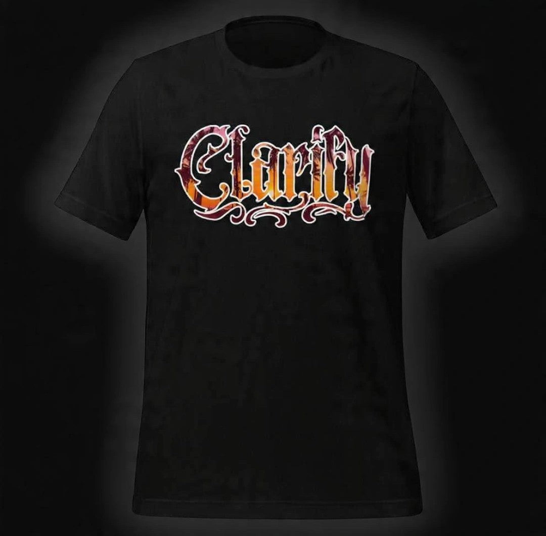 Black T-Shirt with Sunset Clarify Logo