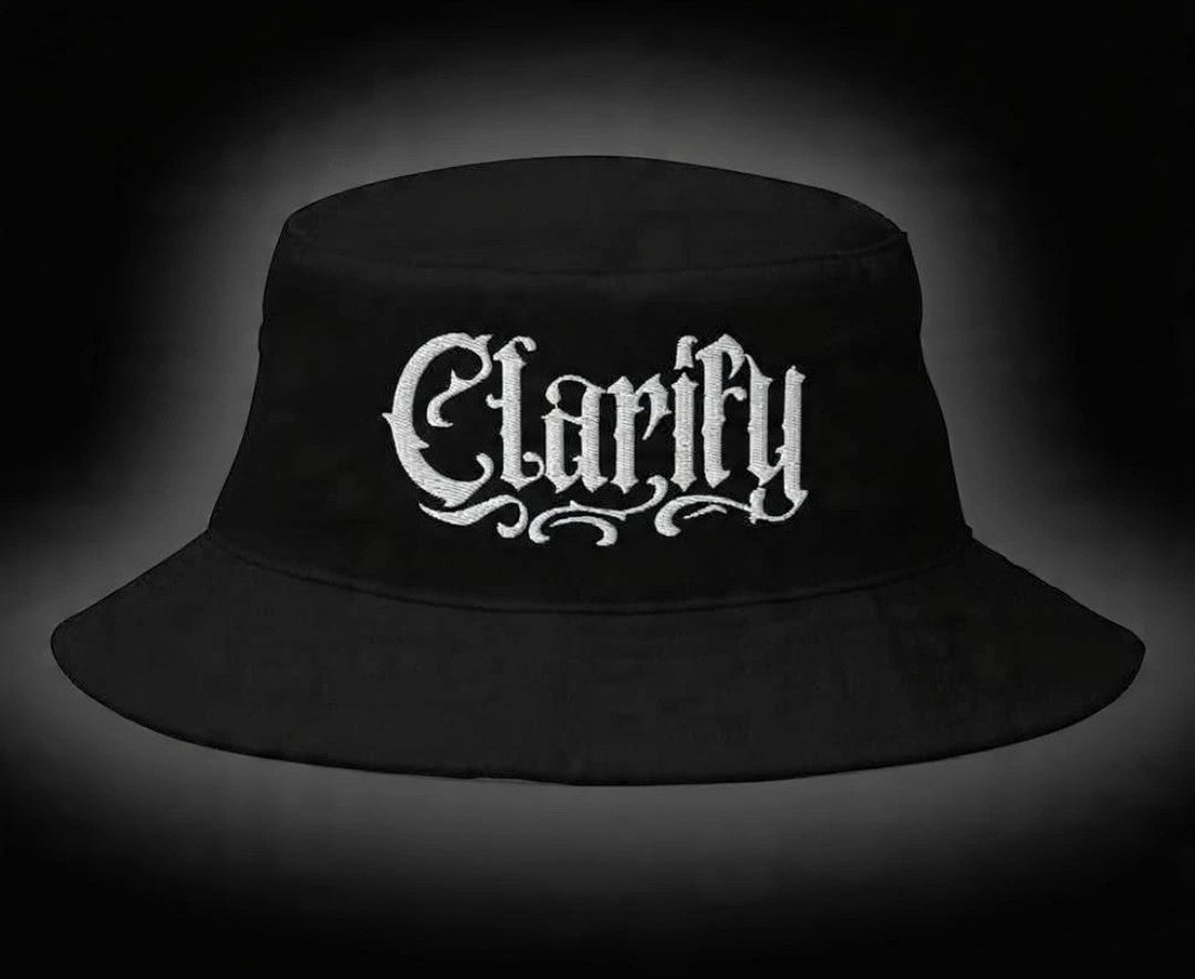 Black Bucket Hat with White Clarify Logo