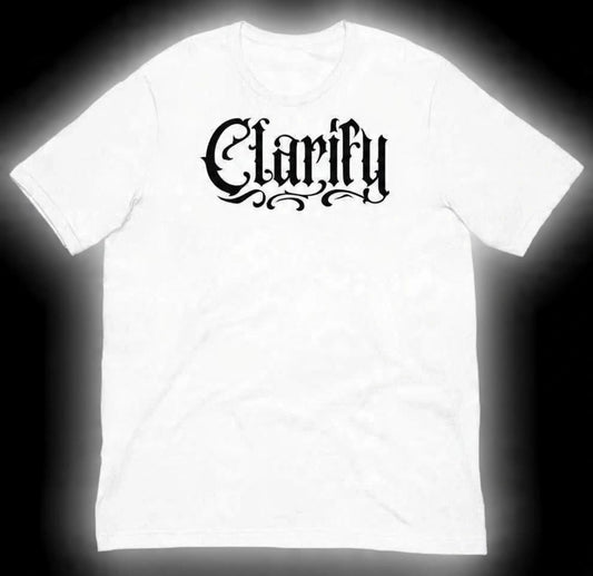 White T-Shirt with Black Clarify Logo