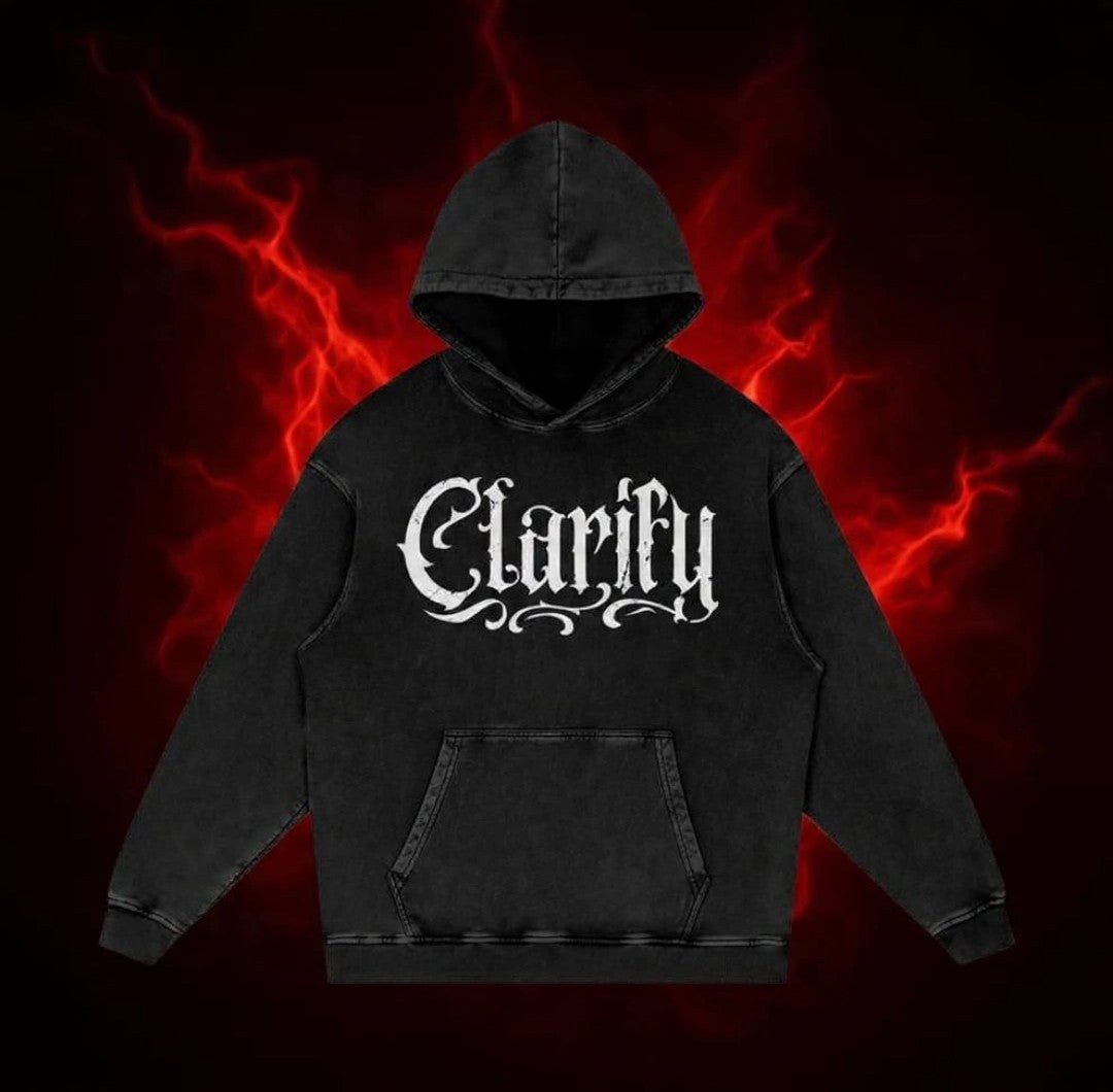 Snow Washed Hoodie with White Grunge Clarify Logo