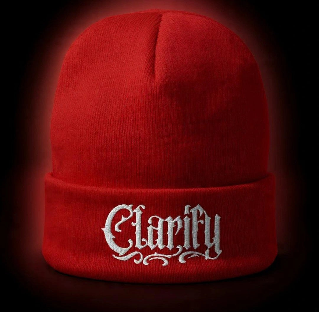 Red Beanie with White Clarify Logo