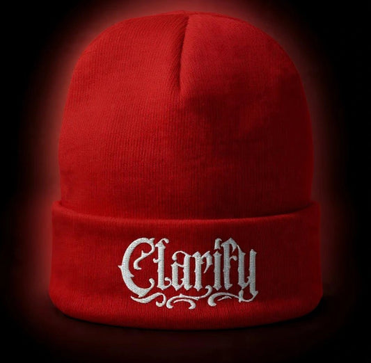Red Beanie with White Clarify Logo