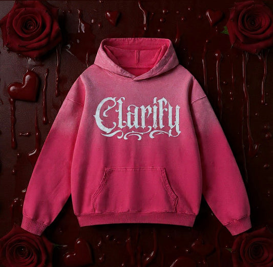 Pink Sunfade Oversized Hoodie with White Grunge Clarify Logo