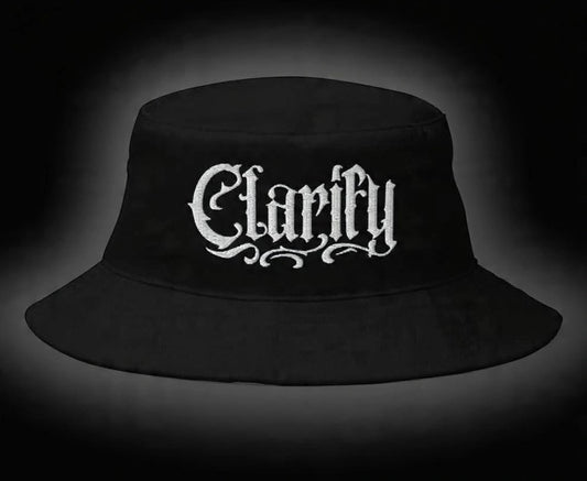 Black Bucket Hat with White Clarify Logo