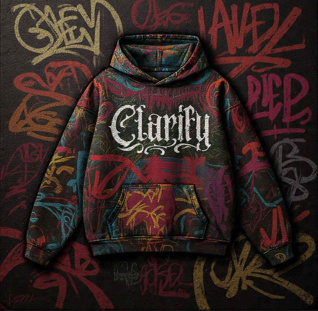 Street Art Hoodie with White Grunge Clarify Logo